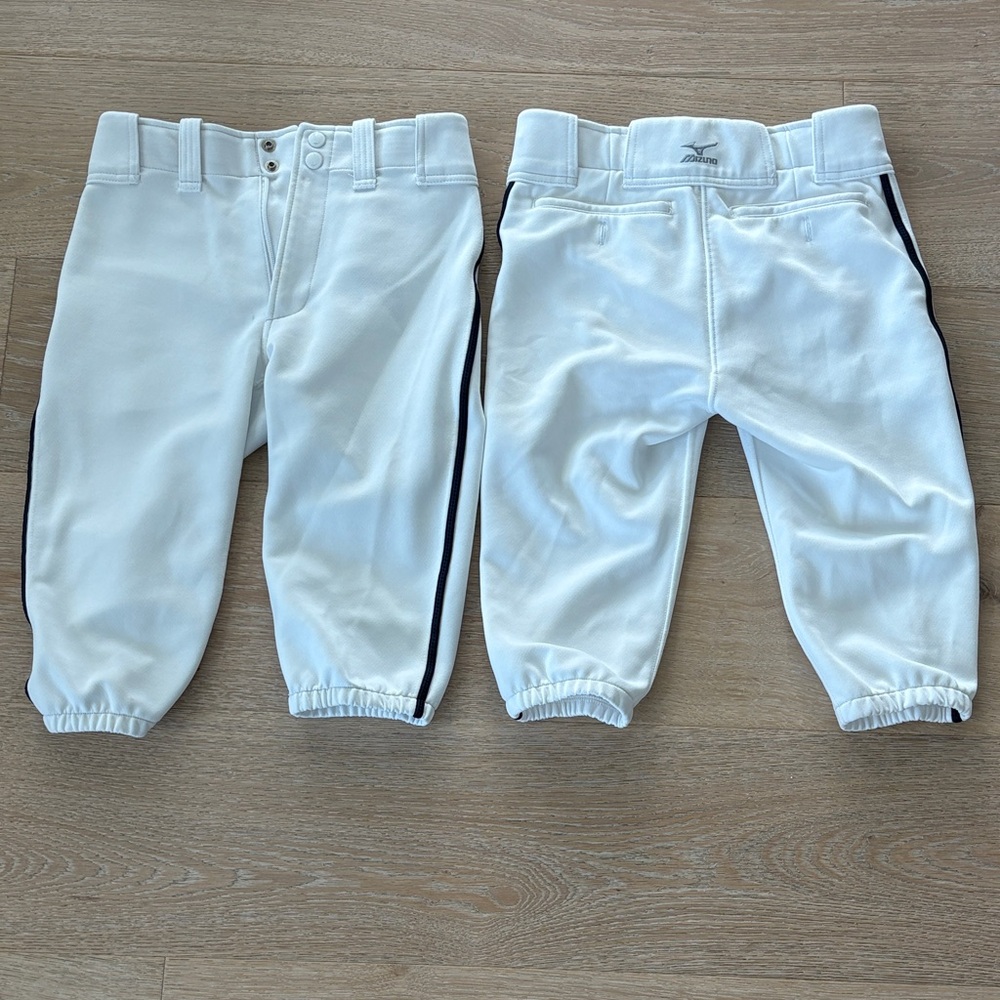 Mizuno White Kids Baseball Pants with Navy Stripe
